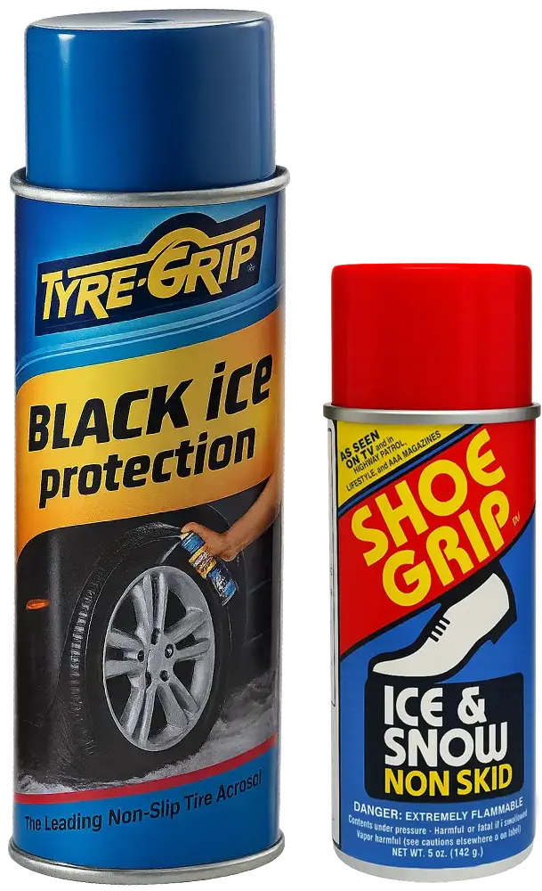 Tyre-Grip™ and Shoe-Grip™ traction sprays for road and walking safety